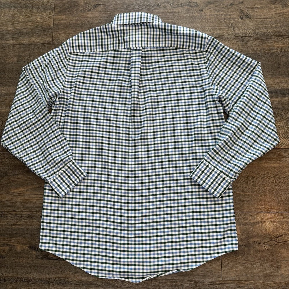 Stafford Mens 2XL Oxford Dress Shirt Button Up Cotton Green Blue Gingham Plaid - Picture 4 of 16